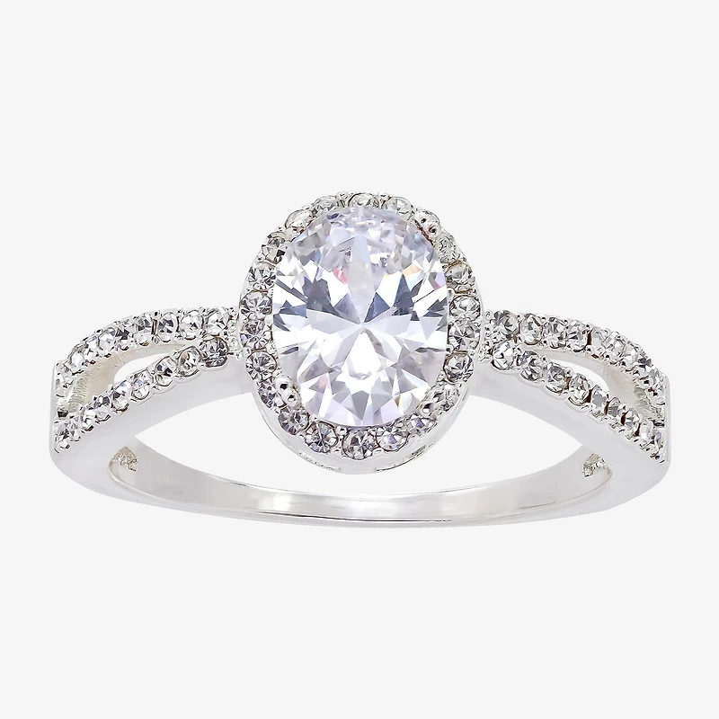 Sparkle Allure Womens Cubic Zirconia Pure Silver Over Brass Oval Halo Engagement Ring