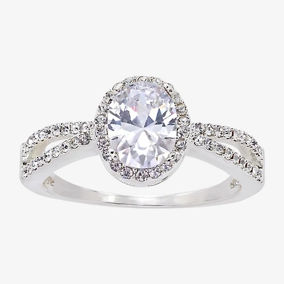 Sparkle Allure Womens Cubic Zirconia Pure Silver Over Brass Oval Halo Engagement Ring
