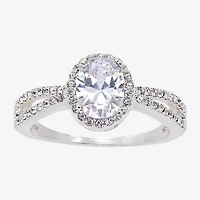 Sparkle Allure Womens Cubic Zirconia Pure Silver Over Brass Oval Halo Engagement Ring