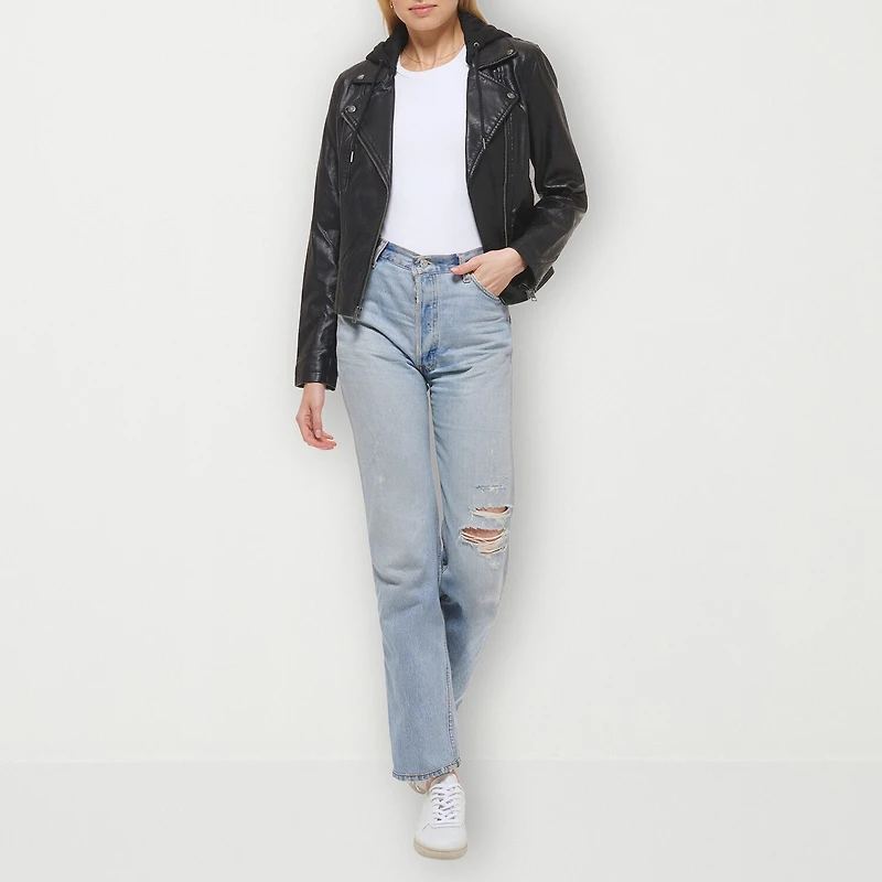 Levi's® Womens Faux Leather Hooded Motorcycle Jacket