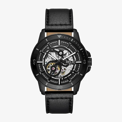 Relic By Fossil Mens Automatic Black Leather Strap Watch Zr16034