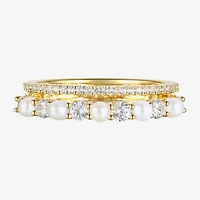 Womens 2.5MM White Cultured Freshwater Pearl 14K Gold Over Silver Stackable Ring