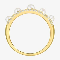 Womens 2.5MM White Cultured Freshwater Pearl 14K Gold Over Silver Stackable Ring
