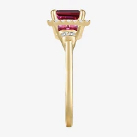 Womens Lab Created Red Ruby 14K Gold Over Silver Side Stone Cocktail Ring