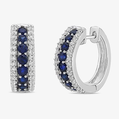 Womens Lab Created Blue Sapphire Sterling Silver 19.5mm Hoop Earrings