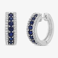 Womens Lab Created Blue Sapphire Sterling Silver 19.5mm Hoop Earrings