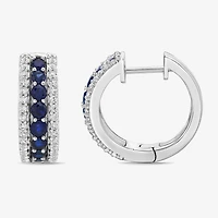 Womens Lab Created Blue Sapphire Sterling Silver 19.5mm Hoop Earrings
