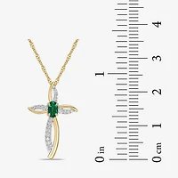 Womens 1/10 CT. T.W. Lab Created Green Emerald 10K Gold Cross 18 Inch Pendant Necklace