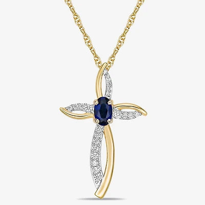 Womens 1/10 CT. T.W. Lab Created Blue Sapphire 10K Gold Cross 18 Inch Pendant Necklace