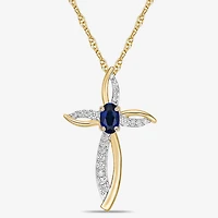 Womens 1/10 CT. T.W. Lab Created Blue Sapphire 10K Gold Cross 18 Inch Pendant Necklace