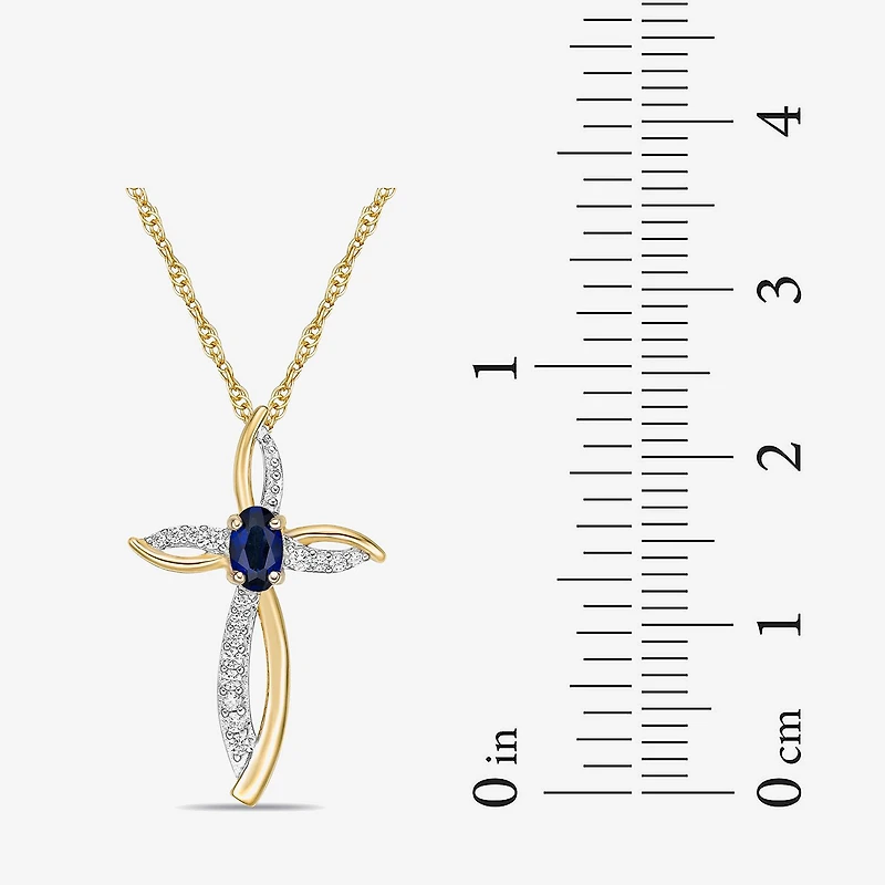 Womens 1/10 CT. T.W. Lab Created Blue Sapphire 10K Gold Cross 18 Inch Pendant Necklace