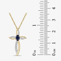 Womens 1/10 CT. T.W. Lab Created Blue Sapphire 10K Gold Cross 18 Inch Pendant Necklace