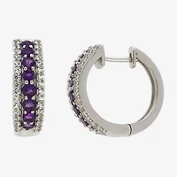 Womens Genuine Purple Amethyst Sterling Silver 21.5mm Hoop Earrings