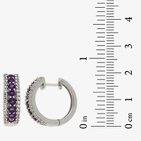 Womens Genuine Purple Amethyst Sterling Silver 21.5mm Hoop Earrings