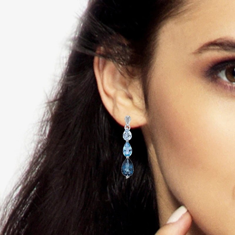 Womens Genuine Blue Topaz Sterling Silver Pear Drop Earrings