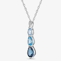 Womens Genuine Blue Topaz Sterling Silver Pear 18 Inch Pendant Necklace