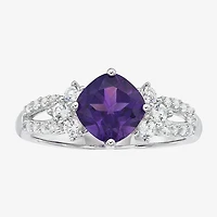 Womens Genuine Purple Amethyst Sterling Silver Cocktail Ring