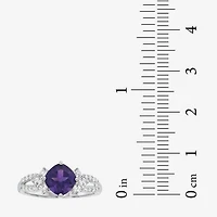 Womens Genuine Purple Amethyst Sterling Silver Cocktail Ring