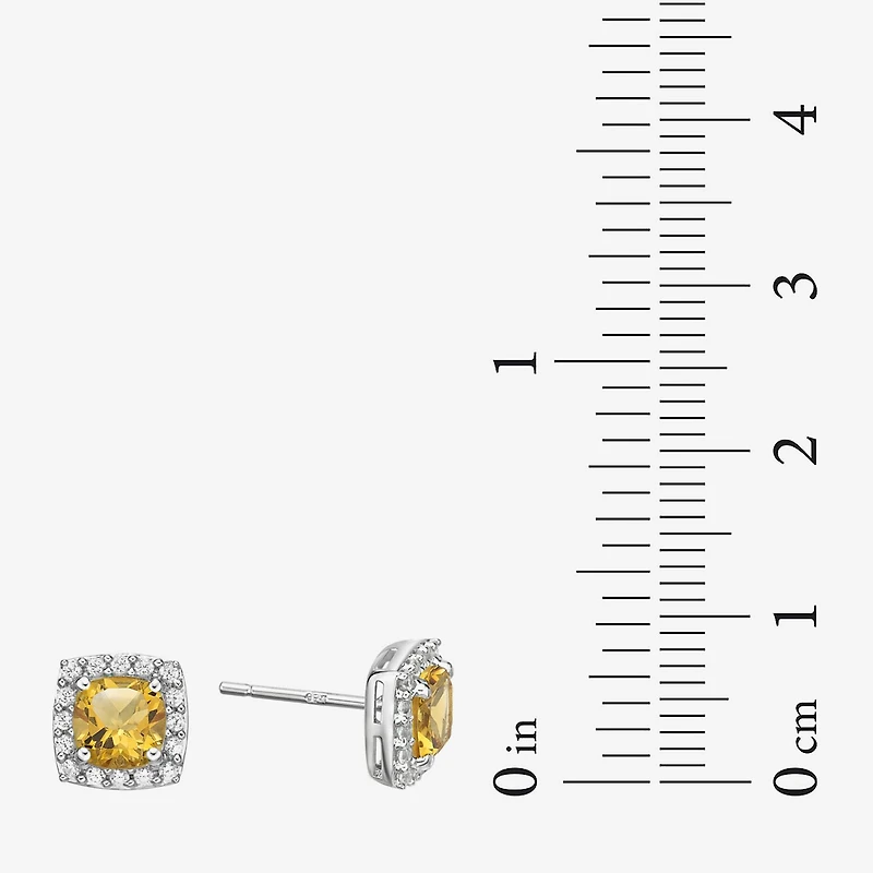 Genuine Yellow Citrine Sterling Silver Stud Earrings