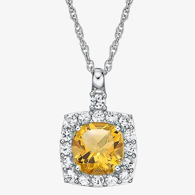 Womens Genuine Yellow Citrine Sterling Silver 18 Inch Pendant Necklace