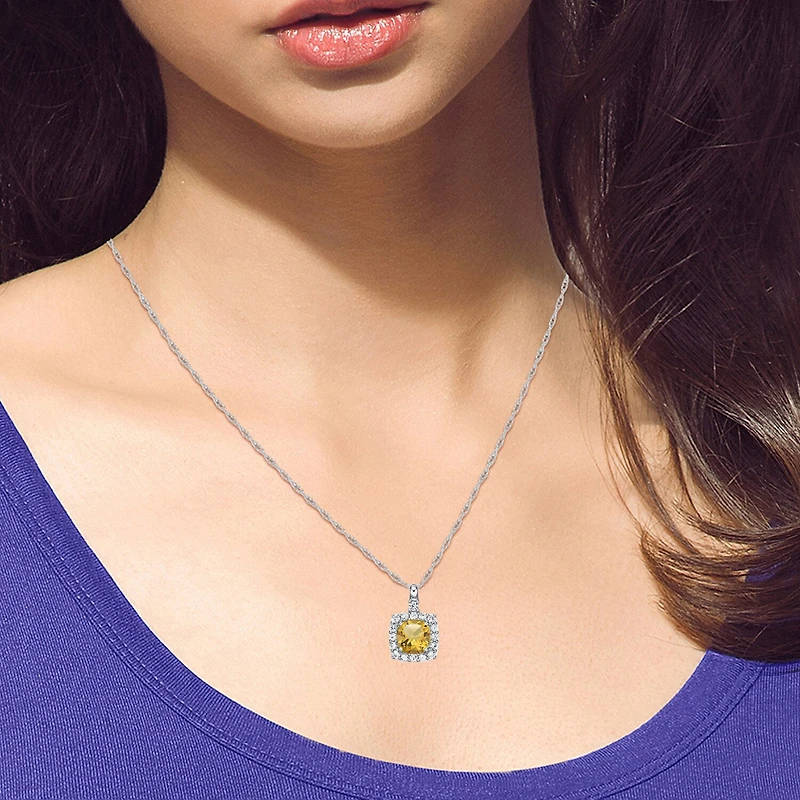 Womens Genuine Yellow Citrine Sterling Silver 18 Inch Pendant Necklace