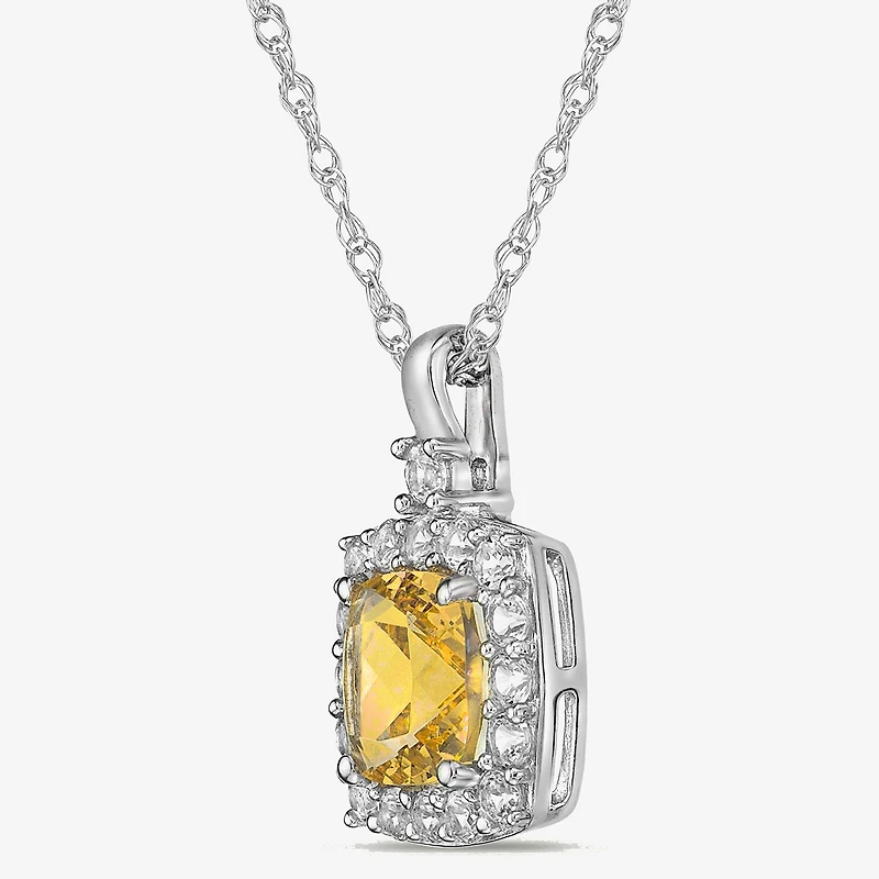 Womens Genuine Yellow Citrine Sterling Silver 18 Inch Pendant Necklace