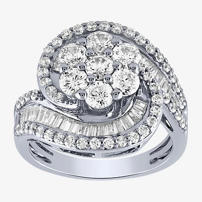 Diamond Blossom (G / Si2) Womens 2 CT. T.W. Lab Grown White 10K Gold Cluster Side Stone Cocktail Ring