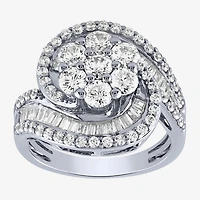 Diamond Blossom (G / Si2) Womens 2 CT. T.W. Lab Grown White 10K Gold Cluster Side Stone Cocktail Ring
