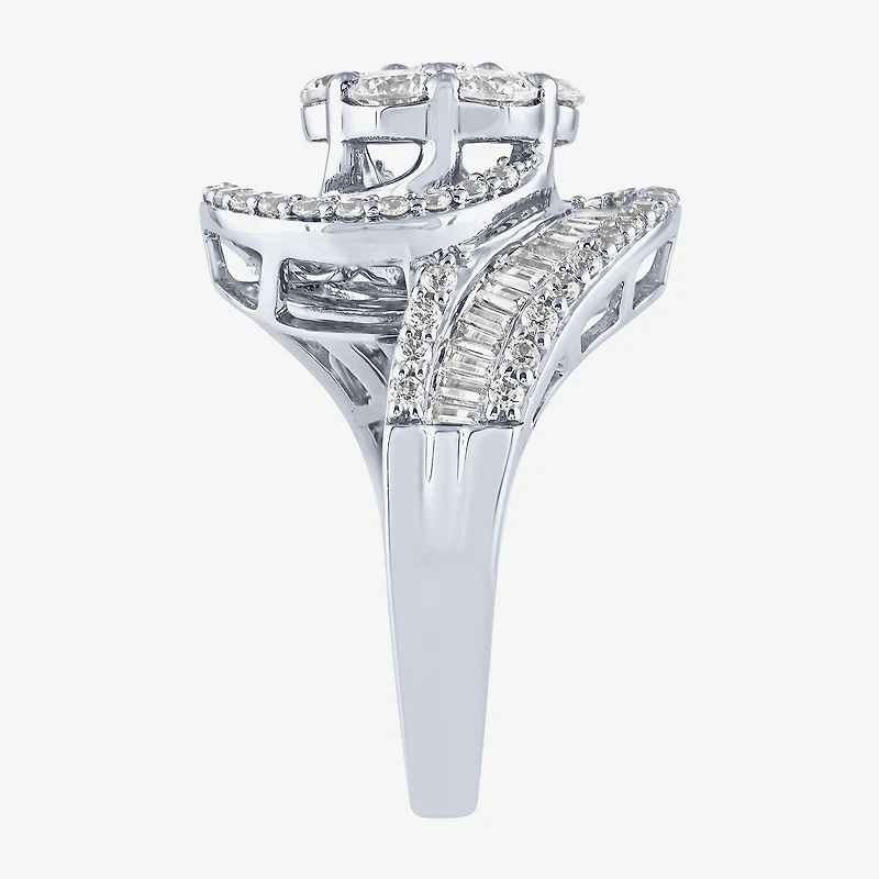 Diamond Blossom (G / Si2) Womens 2 CT. T.W. Lab Grown White 10K Gold Cluster Side Stone Cocktail Ring