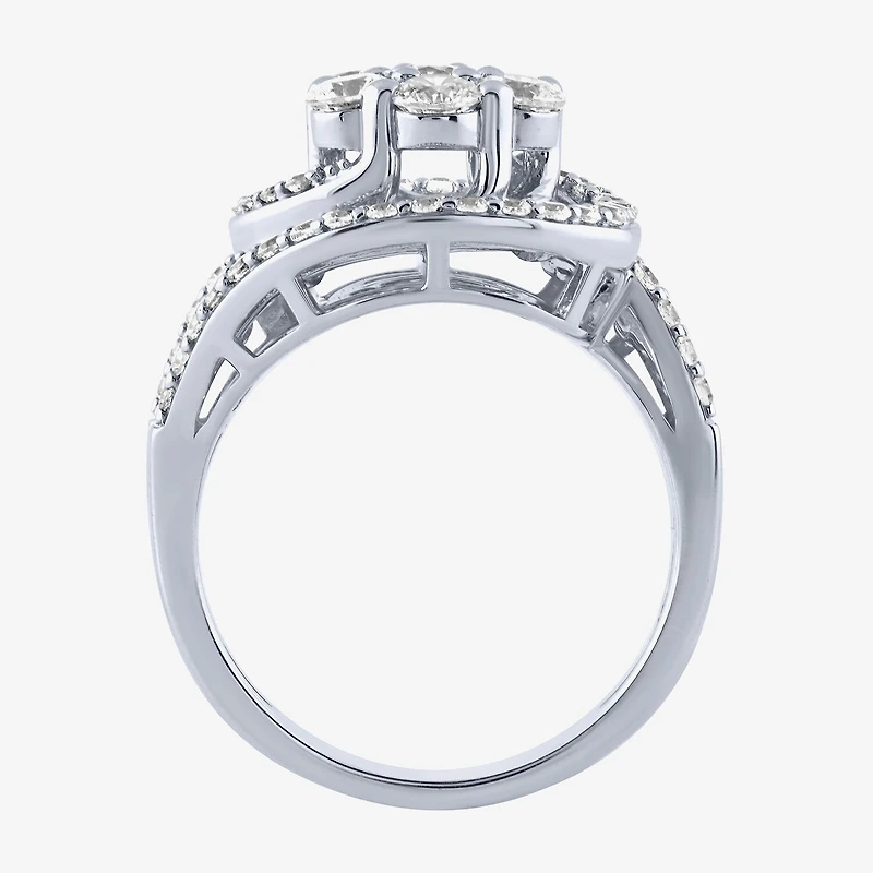 Diamond Blossom (G / Si2) Womens 2 CT. T.W. Lab Grown White 10K Gold Cluster Side Stone Cocktail Ring