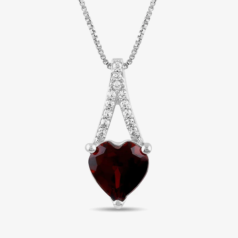 Womens Genuine Red Garnet Sterling Silver Heart 18 Inch Pendant Necklace