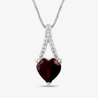 Womens Genuine Red Garnet Sterling Silver Heart 18 Inch Pendant Necklace