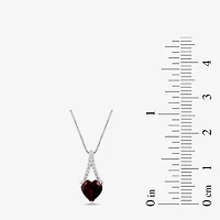 Womens Genuine Red Garnet Sterling Silver Heart 18 Inch Pendant Necklace
