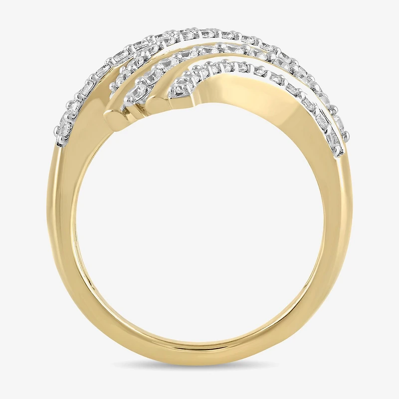 (H / I1-I2) Womens 1 CT. T.W. Lab Grown White Diamond 14K Gold Over Silver Bypass Cocktail Ring
