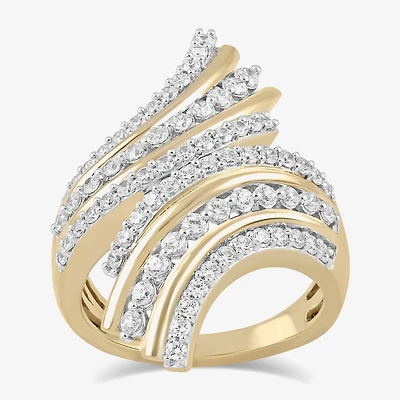 (H / I1-I2) Womens 1 CT. T.W. Lab Grown White Diamond 14K Gold Over Silver Bypass  Cocktail Ring