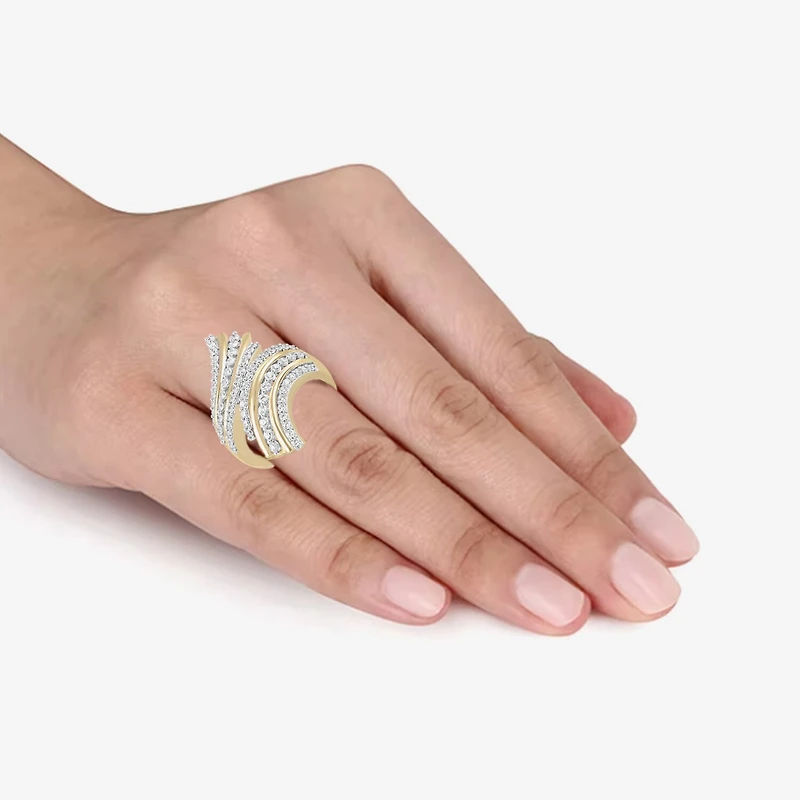 (H / I1-I2) Womens 1 CT. T.W. Lab Grown White Diamond 14K Gold Over Silver Bypass Cocktail Ring