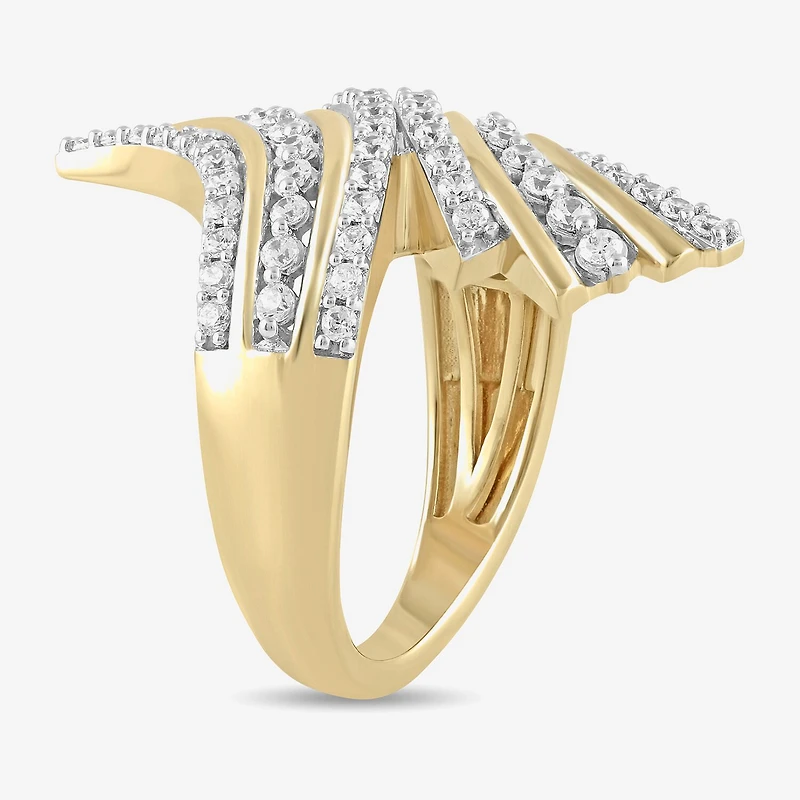 (H / I1-I2) Womens 1 CT. T.W. Lab Grown White Diamond 14K Gold Over Silver Bypass Cocktail Ring