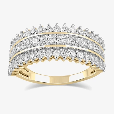 (H / I1-I2) Womens 1 CT. T.W. Lab Grown White Diamond 14K Gold Over Silver Cocktail Ring
