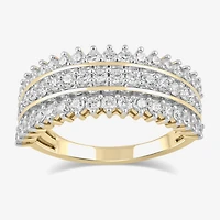 (H / I1-I2) Womens 1 CT. T.W. Lab Grown White Diamond 14K Gold Over Silver Cocktail Ring