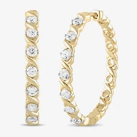 Womens 1/2 CT. T.W. Lab Grown White Diamond 14K Gold Over Silver 28.2mm Hoop Earrings