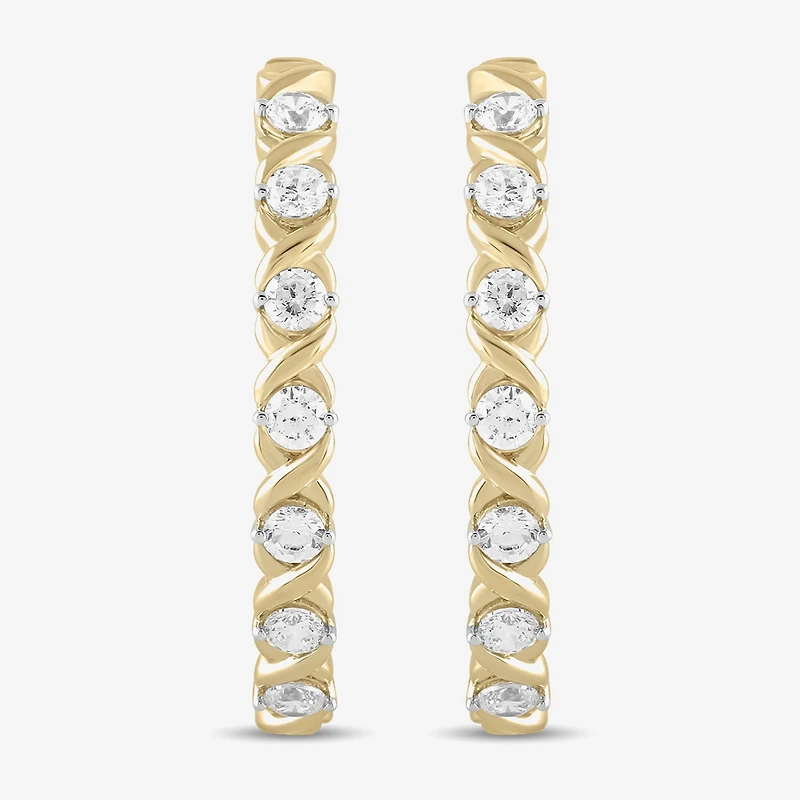 Womens 1/2 CT. T.W. Lab Grown White Diamond 14K Gold Over Silver 28.2mm Hoop Earrings