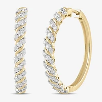 (H / I1-I2) Womens 1 CT. T.W. Lab Grown White Diamond 14K Gold Over Silver 28.2mm Hoop Earrings