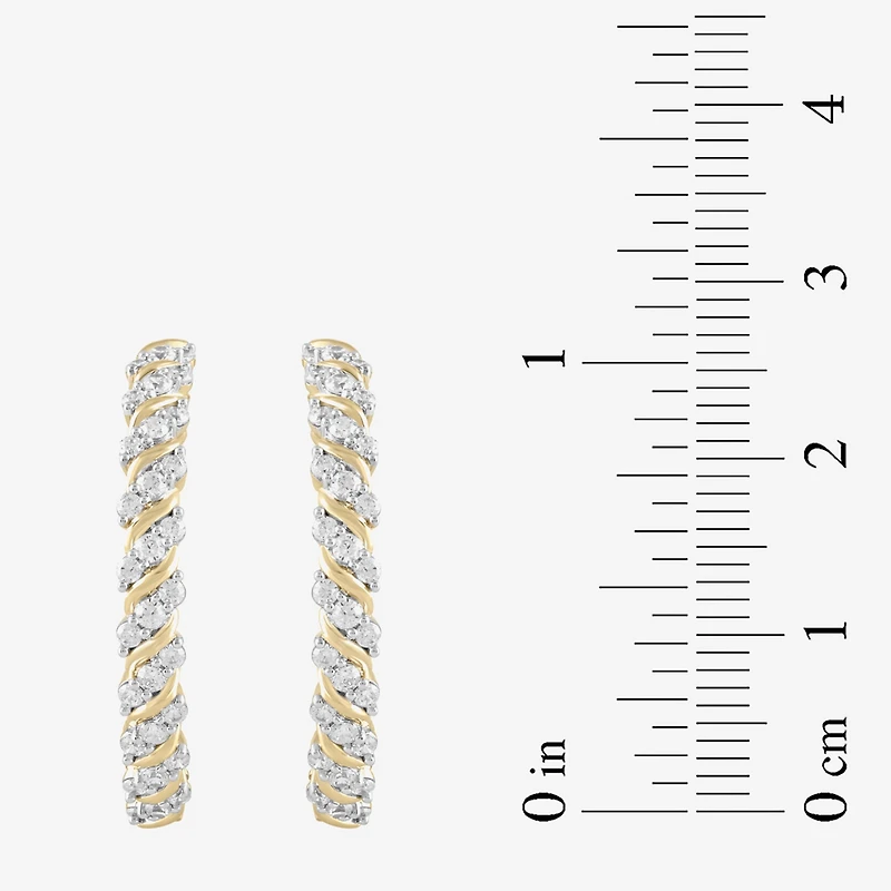 (H / I1-I2) Womens 1 CT. T.W. Lab Grown White Diamond 14K Gold Over Silver 28.2mm Hoop Earrings