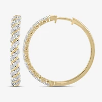 (H / I1-I2) Womens 1 CT. T.W. Lab Grown White Diamond 14K Gold Over Silver 28.2mm Hoop Earrings