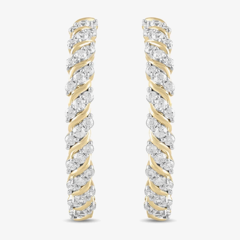 (H / I1-I2) Womens 1 CT. T.W. Lab Grown White Diamond 14K Gold Over Silver 28.2mm Hoop Earrings