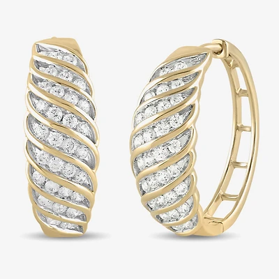 Womens 1 CT. T.W. Lab Grown White Diamond 14K Gold Over Silver Sterling Silver 28.2mm Hoop Earrings