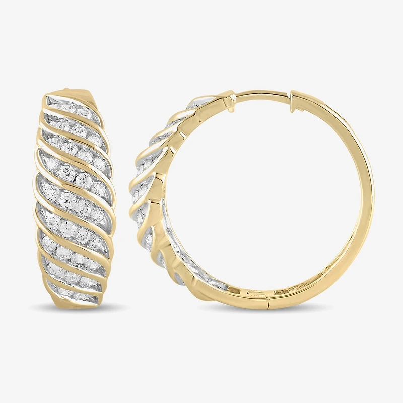Womens 1 CT. T.W. Lab Grown White Diamond 14K Gold Over Silver Sterling Silver 28.2mm Hoop Earrings