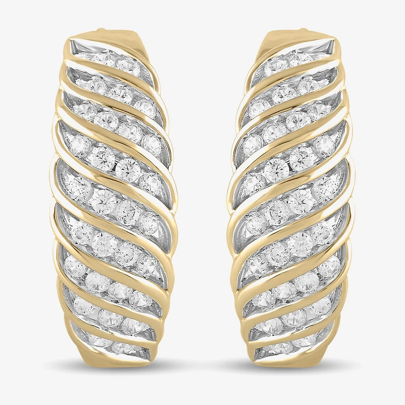 Womens 1 CT. T.W. Lab Grown White Diamond 14K Gold Over Silver Sterling Silver 28.2mm Hoop Earrings