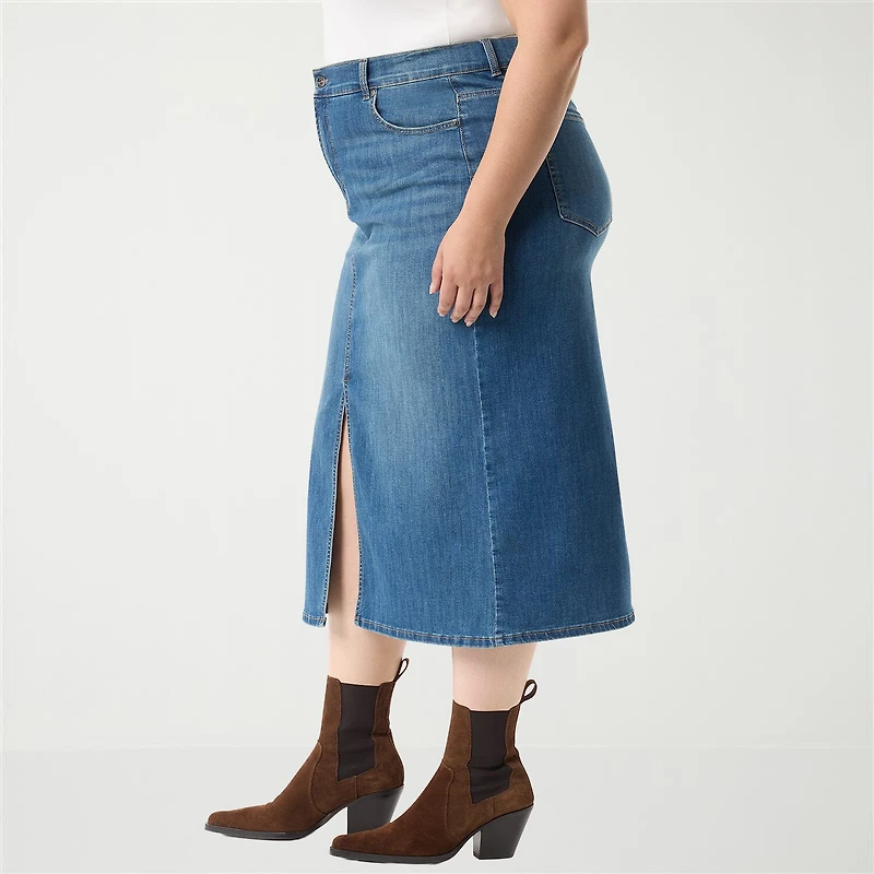 Gloria Vanderbilt Womens Plus High Rise Long Denim Skirt