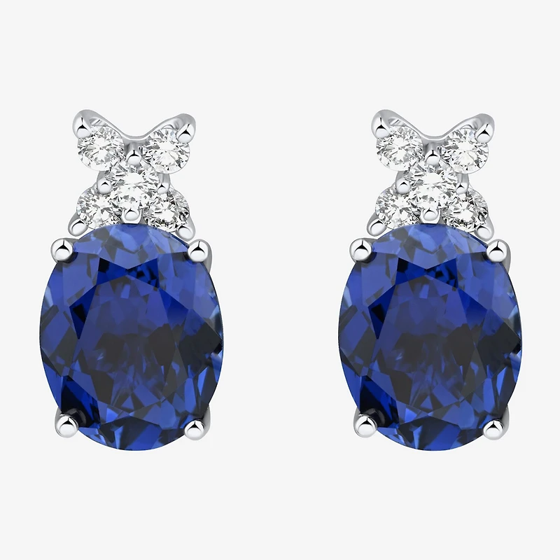 Lab Created Blue Sapphire Sterling Silver 14.9mm Oval Stud Earrings